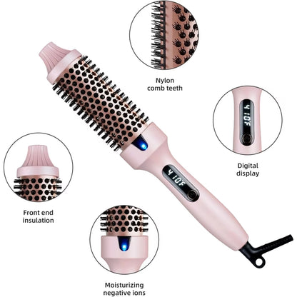 2025+Thermal Brush Curling Brush, Negative Ionic Heated Thermal round Brush for Blowout Look, Curling & Straightener EU Plug