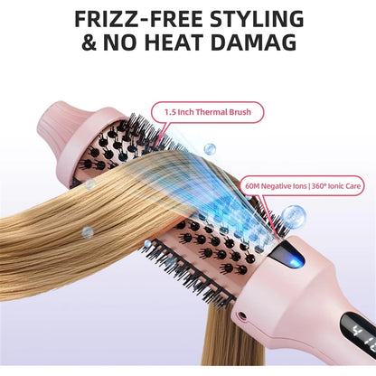 2025+Thermal Brush Curling Brush, Negative Ionic Heated Thermal round Brush for Blowout Look, Curling & Straightener EU Plug